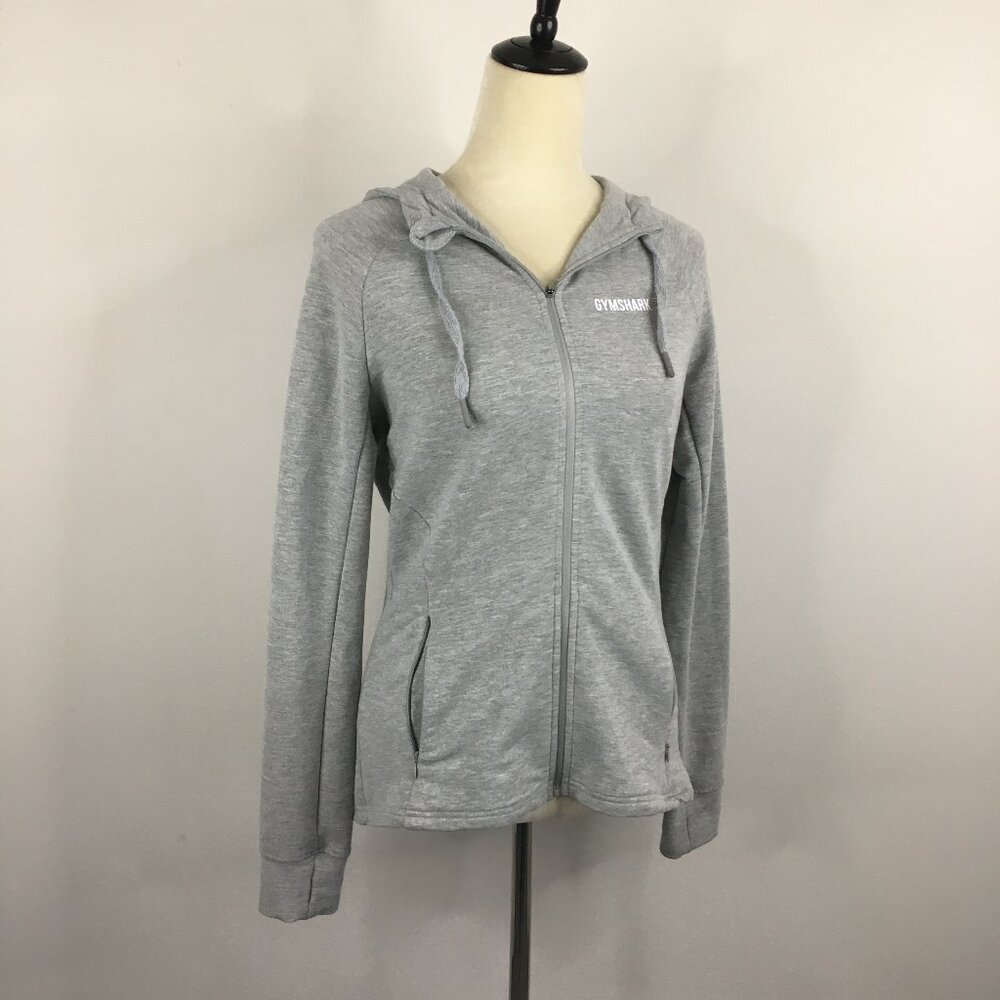 GYMSHARK Long Sleeve Light Gray Zip Pocket Thumbhole Hoodie Activewear Jacket